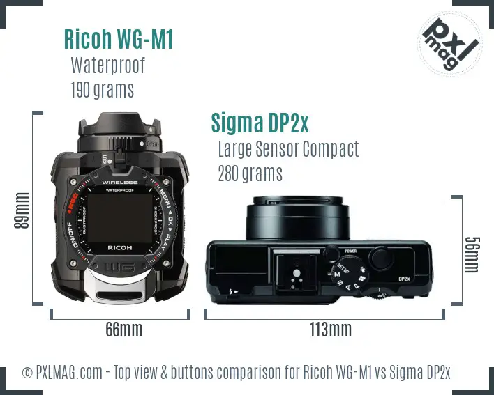 Ricoh WG-M1 vs Sigma DP2x top view buttons comparison