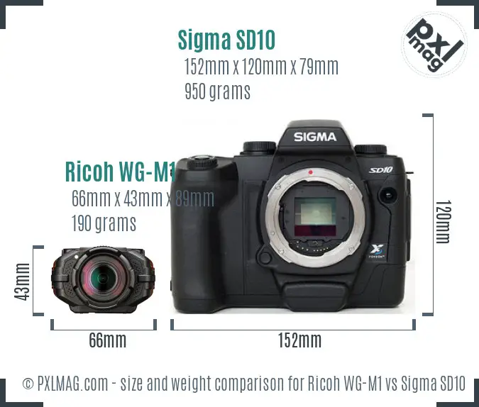 Ricoh WG-M1 vs Sigma SD10 size comparison