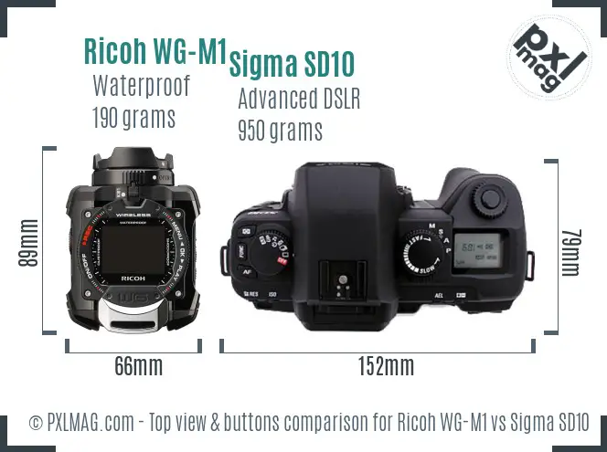 Ricoh WG-M1 vs Sigma SD10 top view buttons comparison