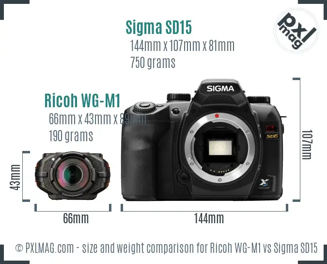 Ricoh WG-M1 vs Sigma SD15 size comparison