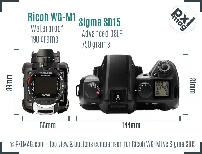 Ricoh WG-M1 vs Sigma SD15 top view buttons comparison