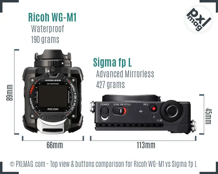 Ricoh WG-M1 vs Sigma fp L top view buttons comparison