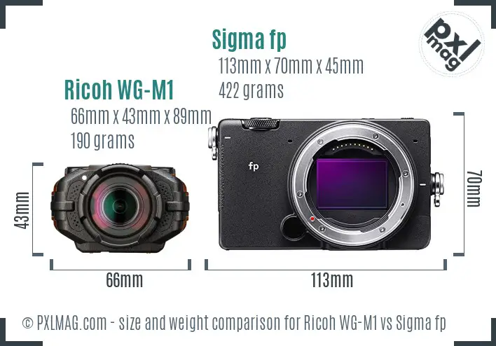 Ricoh WG-M1 vs Sigma fp size comparison