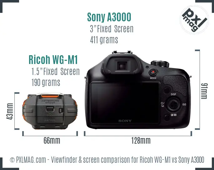 Ricoh WG-M1 vs Sony A3000 Screen and Viewfinder comparison