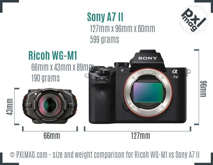 Ricoh WG-M1 vs Sony A7 II size comparison