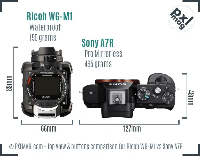 Ricoh WG-M1 vs Sony A7R top view buttons comparison