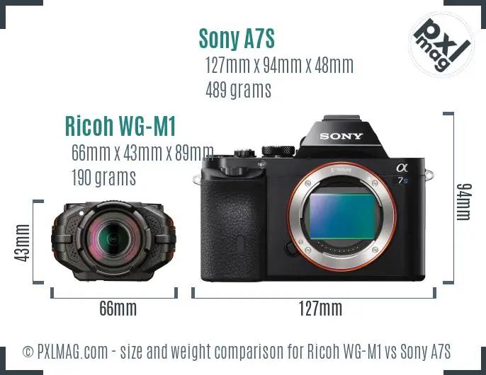 Ricoh WG-M1 vs Sony A7S size comparison