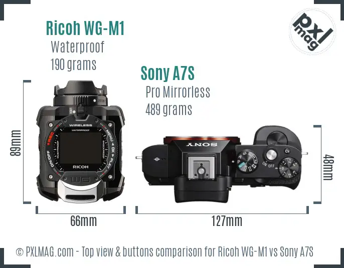 Ricoh WG-M1 vs Sony A7S top view buttons comparison