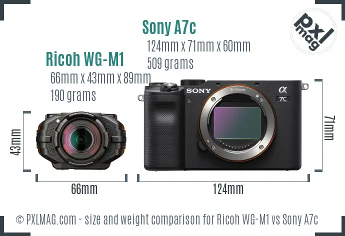 Ricoh WG-M1 vs Sony A7c size comparison