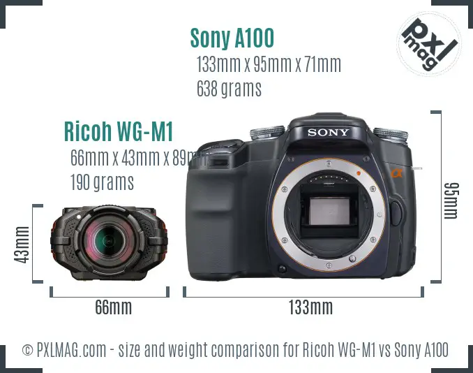 Ricoh WG-M1 vs Sony A100 size comparison