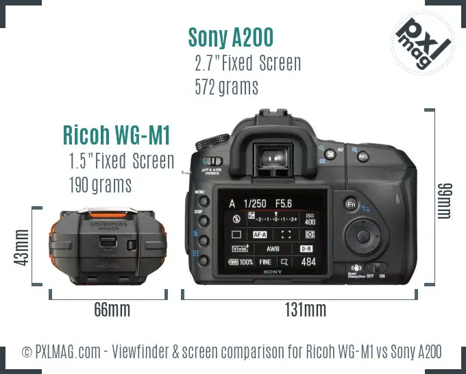 Ricoh WG-M1 vs Sony A200 Screen and Viewfinder comparison