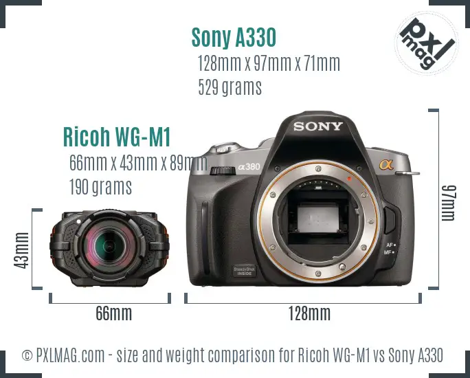 Ricoh WG-M1 vs Sony A330 size comparison Ricoh WG-M1 vs Sony A330 size comparison