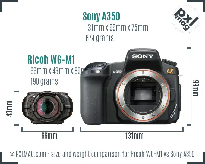 Ricoh WG-M1 vs Sony A350 size comparison