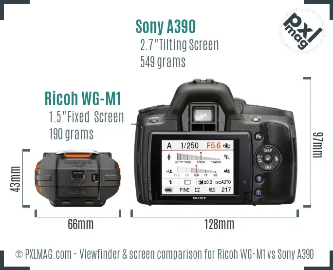 Ricoh WG-M1 vs Sony A390 Screen and Viewfinder comparison