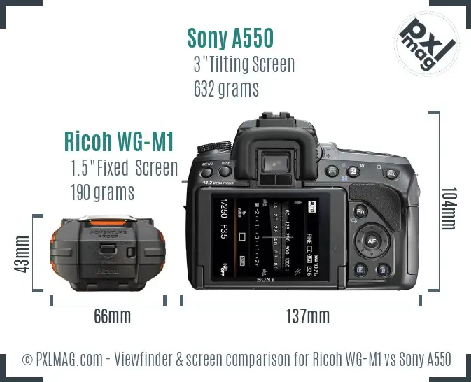 Ricoh WG-M1 vs Sony A550 Screen and Viewfinder comparison