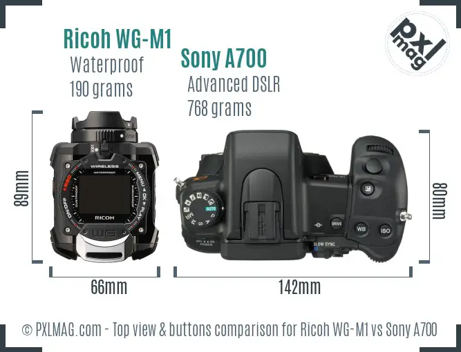 Ricoh WG-M1 vs Sony A700 top view buttons comparison