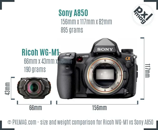 Ricoh WG-M1 vs Sony A850 size comparison