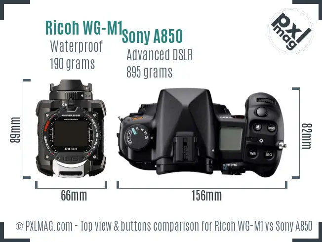 Ricoh WG-M1 vs Sony A850 top view buttons comparison