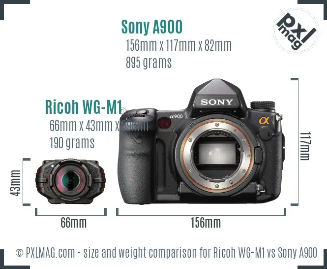 Ricoh WG-M1 vs Sony A900 size comparison