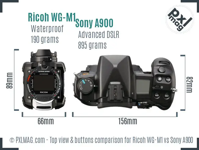 Ricoh WG-M1 vs Sony A900 top view buttons comparison