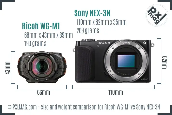 Ricoh WG-M1 vs Sony NEX-3N size comparison