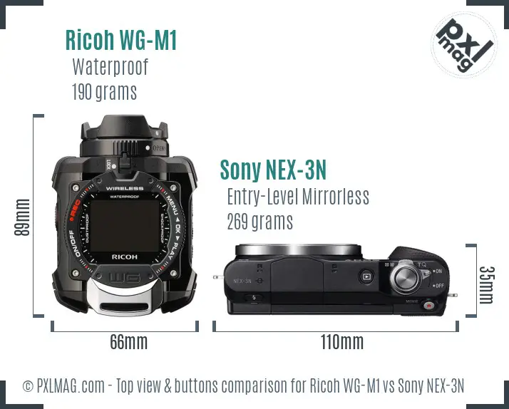 Ricoh WG-M1 vs Sony NEX-3N top view buttons comparison