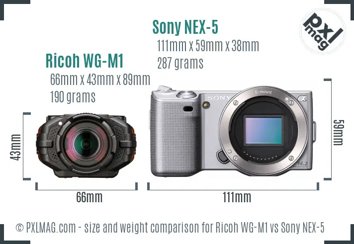 Ricoh WG-M1 vs Sony NEX-5 size comparison