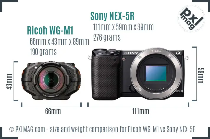 Ricoh WG-M1 vs Sony NEX-5R size comparison