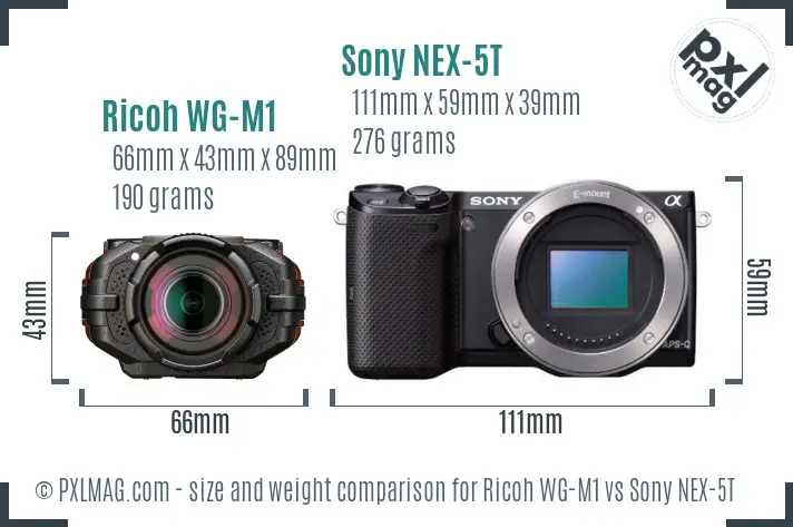 Ricoh WG-M1 vs Sony NEX-5T size comparison