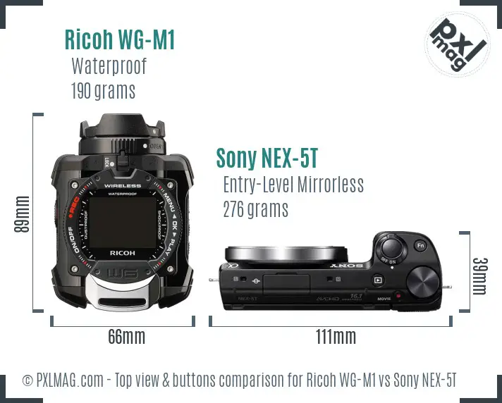 Ricoh WG-M1 vs Sony NEX-5T top view buttons comparison