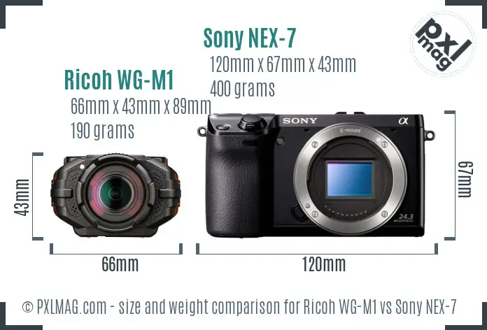 Ricoh WG-M1 vs Sony NEX-7 size comparison