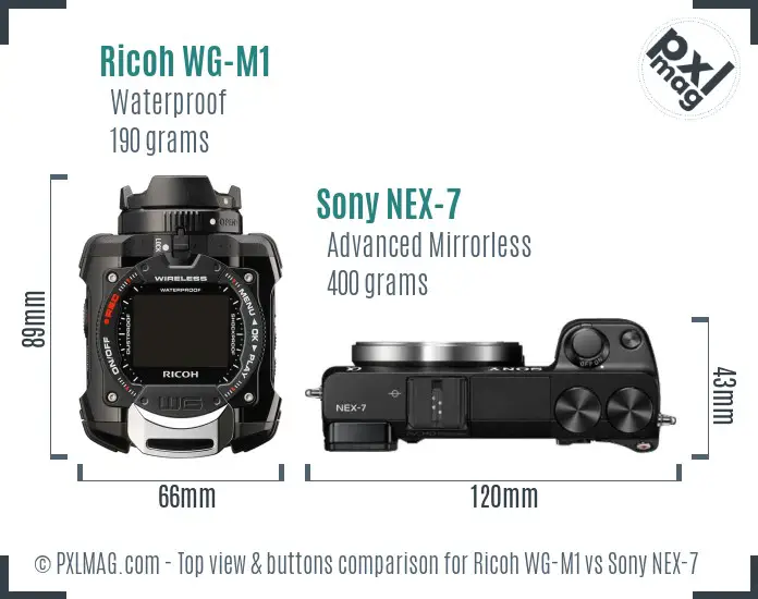 Ricoh WG-M1 vs Sony NEX-7 top view buttons comparison