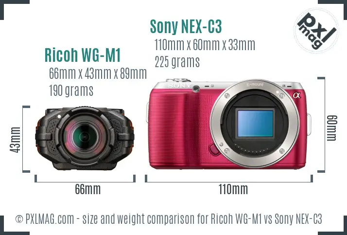 Ricoh WG-M1 vs Sony NEX-C3 size comparison