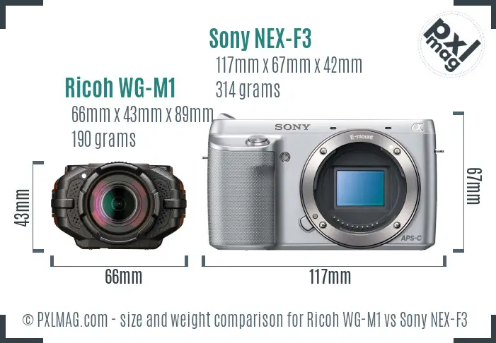 Ricoh WG-M1 vs Sony NEX-F3 size comparison