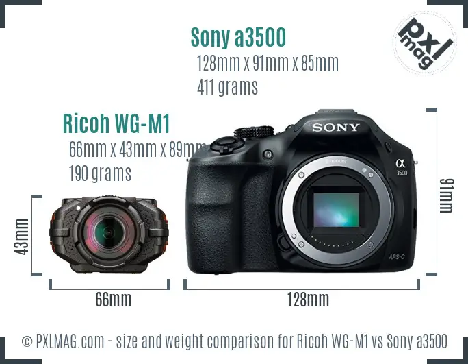 Ricoh WG-M1 vs Sony a3500 size comparison
