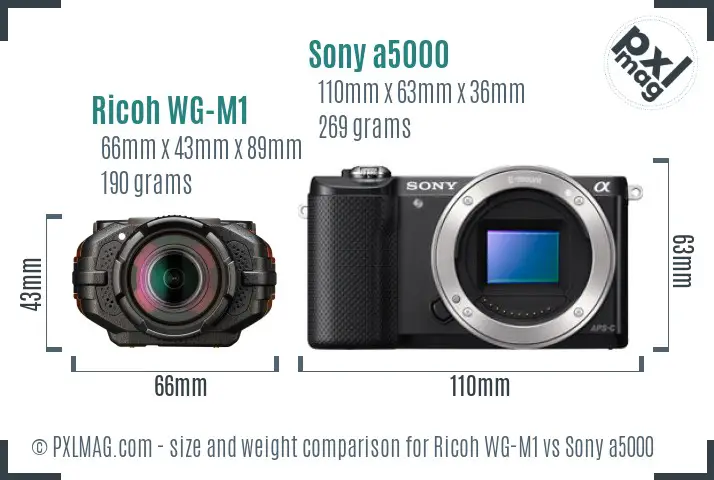 Ricoh WG-M1 vs Sony a5000 size comparison