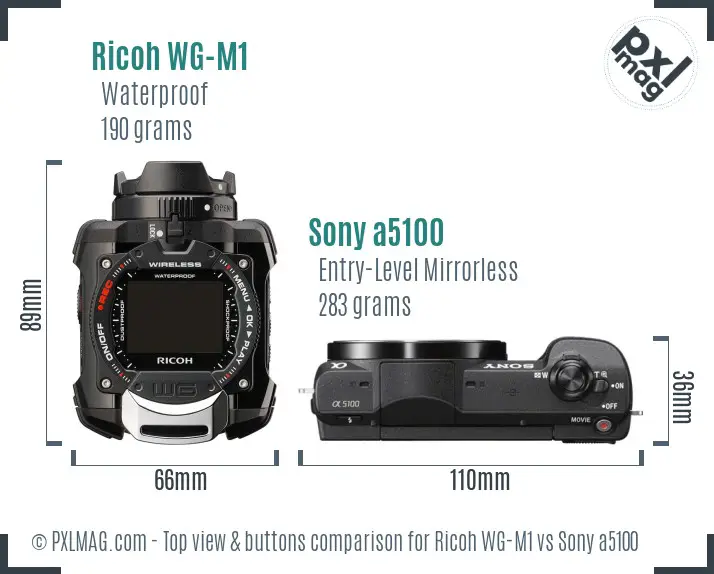 Ricoh WG-M1 vs Sony a5100 top view buttons comparison