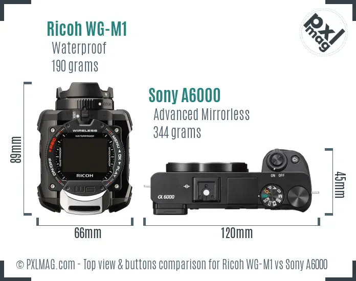 Ricoh WG-M1 vs Sony A6000 top view buttons comparison