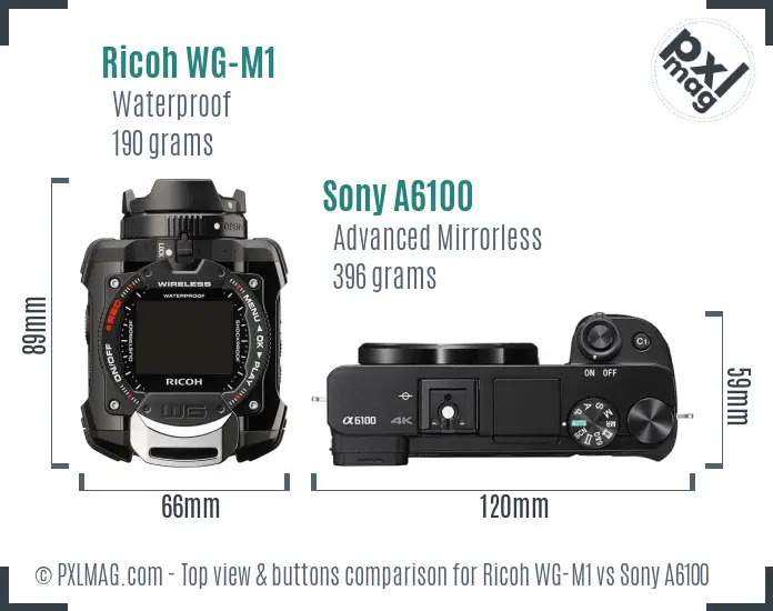 Ricoh WG-M1 vs Sony A6100 top view buttons comparison