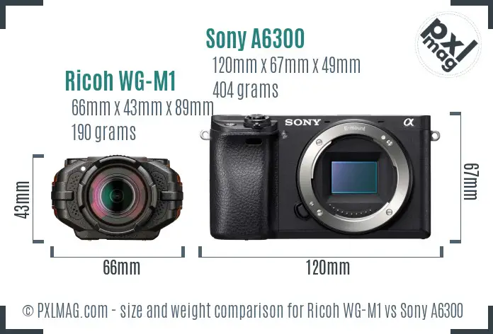 Ricoh WG-M1 vs Sony A6300 size comparison