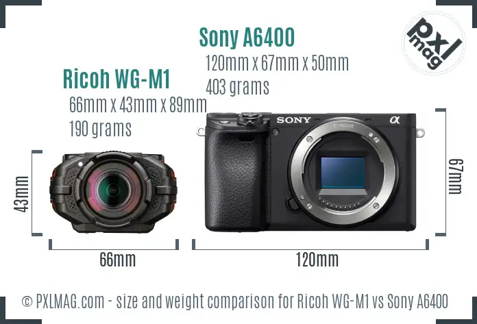 Ricoh WG-M1 vs Sony A6400 size comparison Ricoh WG-M1 vs Sony A6400 size comparison