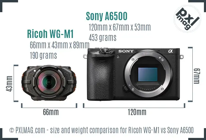 Ricoh WG-M1 vs Sony A6500 size comparison