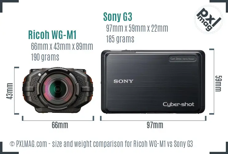 Ricoh WG-M1 vs Sony G3 size comparison