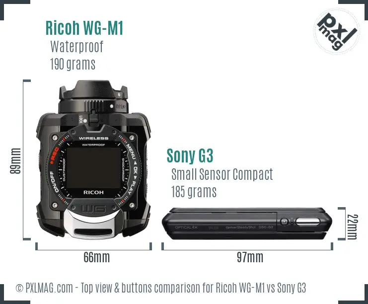 Ricoh WG-M1 vs Sony G3 top view buttons comparison