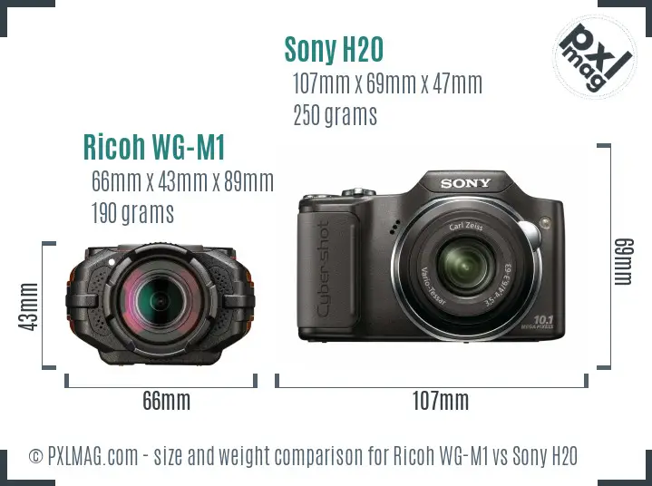 Ricoh WG-M1 vs Sony H20 size comparison