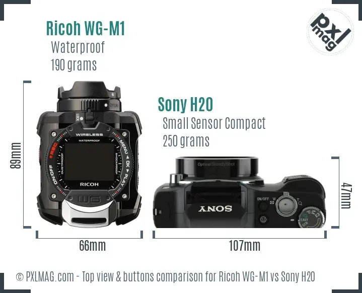 Ricoh WG-M1 vs Sony H20 top view buttons comparison