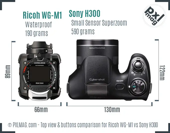 Ricoh WG-M1 vs Sony H300 top view buttons comparison