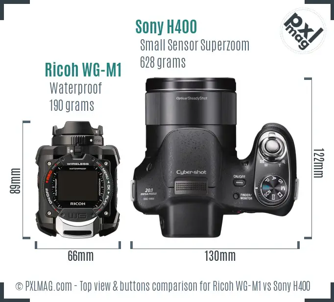 Ricoh WG-M1 vs Sony H400 top view buttons comparison Ricoh WG-M1 vs Sony H400 top view buttons comparison