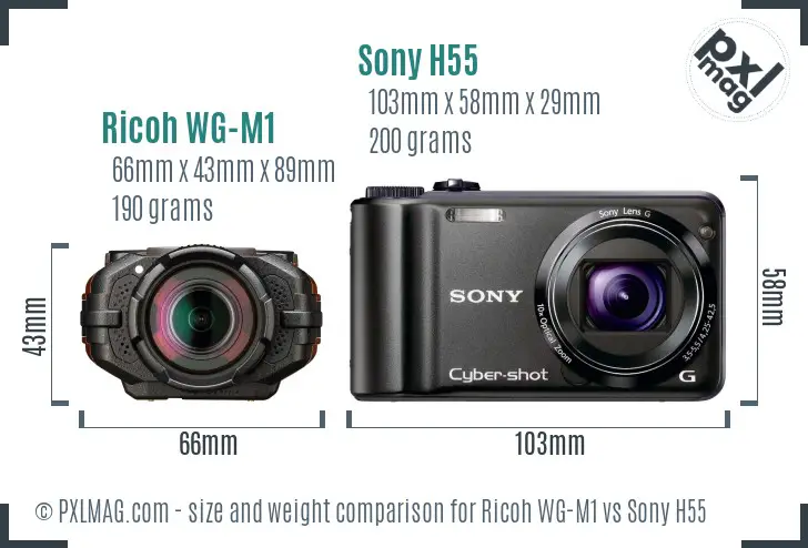 Ricoh WG-M1 vs Sony H55 size comparison