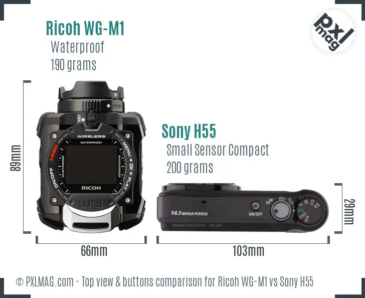 Ricoh WG-M1 vs Sony H55 top view buttons comparison